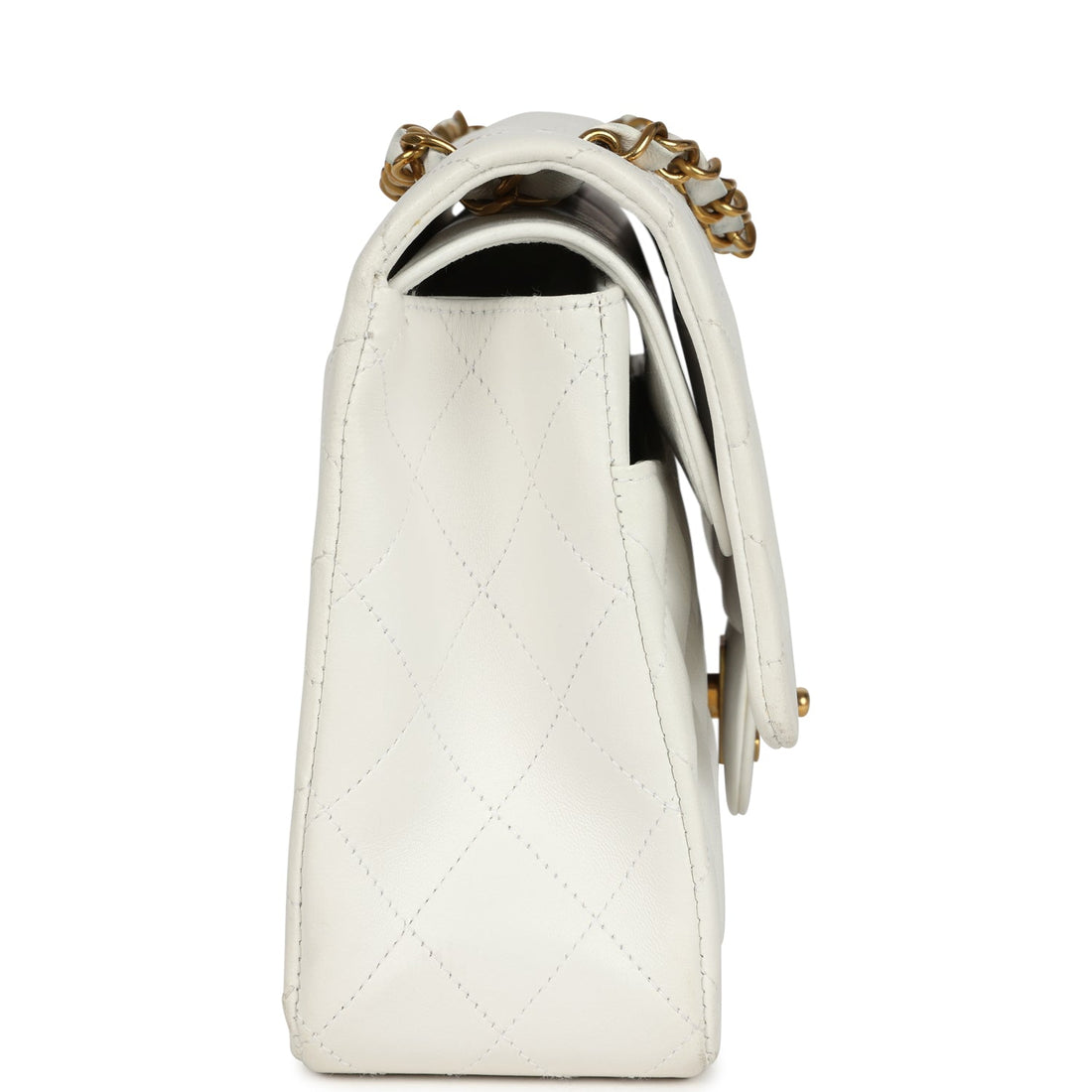 New Chanel Medium Classic Double Flap Bag White Lambskin Gold Hardware