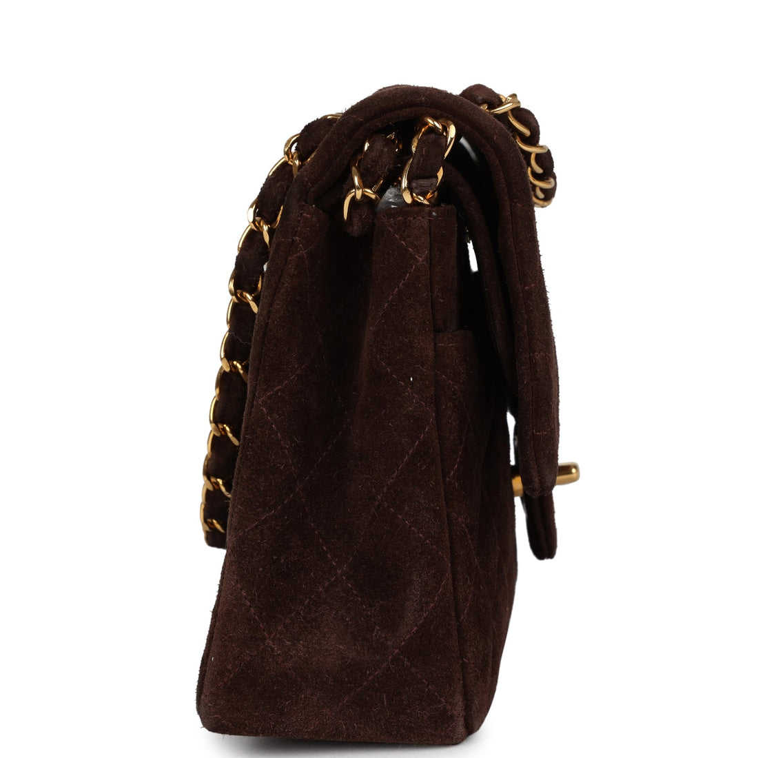 Vintage Chanel Medium Classic Double Flap Bag Brown Suede Gold Hardware