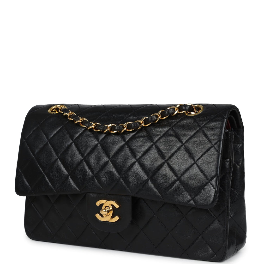 Vintage Chanel Medium Classic Double Flap Bag Black Lambskin Gold Hardware