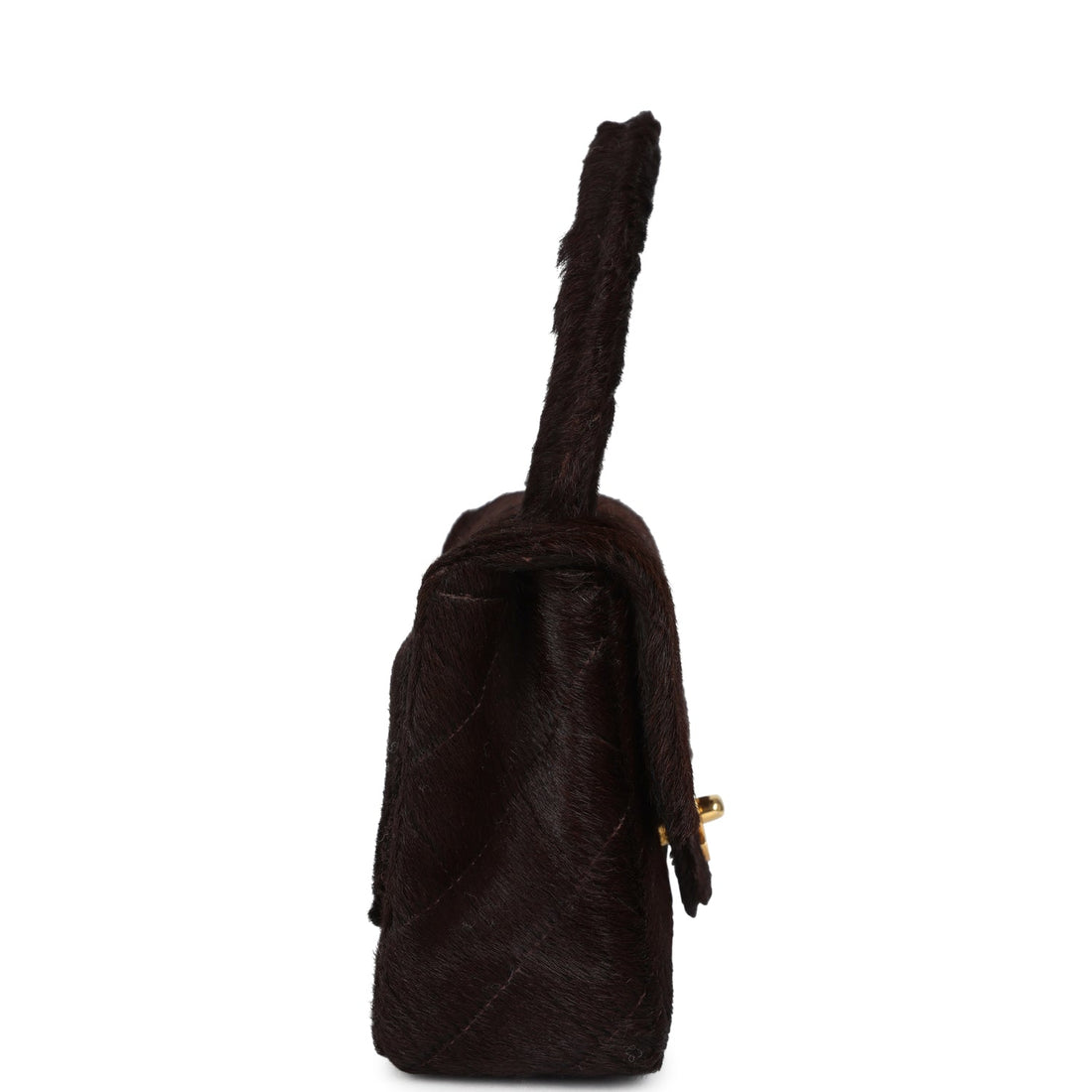 Chanel Micro Kelly Child Dark Brown Pony Hair Gold Hardware