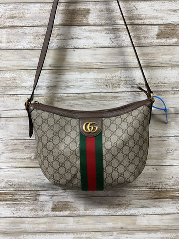 Crossbody Luxury Designer By Gucci In Brown & Tan, Size:Medium