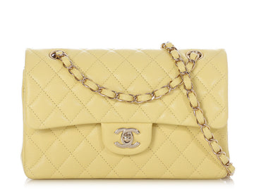 Chanel Small Light Yellow Quilted Caviar Classic Double Flap