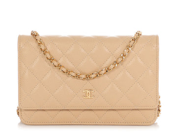 Chanel Beige Quilted Caviar Wallet on Chain WOC
