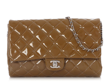 Chanel Olive Patent Clutch On Chain