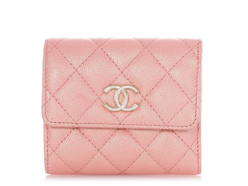 Chanel Iridescent Pink Quilted Caviar Compact Wallet