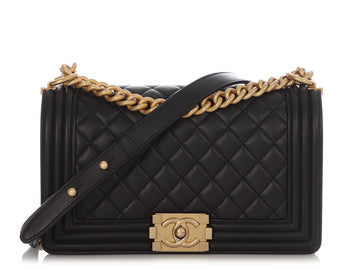 Chanel Old Medium Black Quilted Lambskin Boy Bag