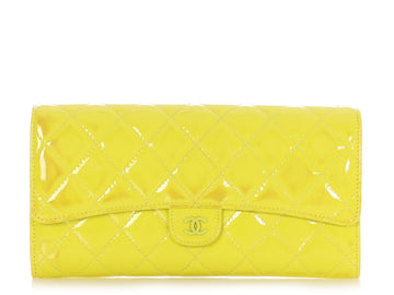 Chanel Yellow Quilted Patent Travel Wallet