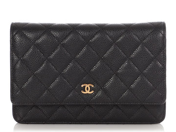 Chanel Black Quilted Caviar Wallet On Chain WOC