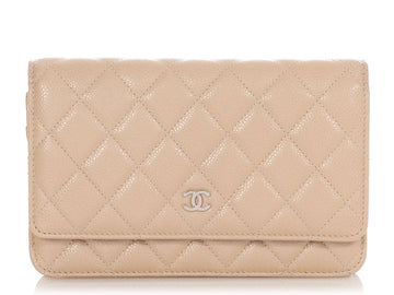 Chanel Beige Quilted Caviar Wallet On Chain WOC