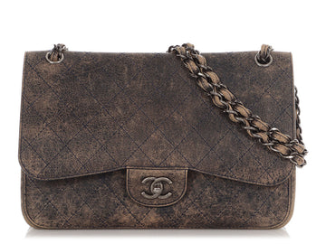 Chanel Jumbo Taupe and Navy Distressed Calfskin Paris-Cuba Classic Double Flap