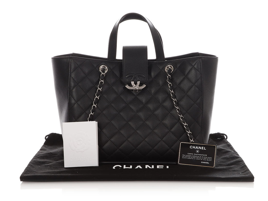 Chanel Large Black Part-Quilted Caviar CC Tote