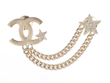 Chanel Crystal CC Star Double Chain Brooch