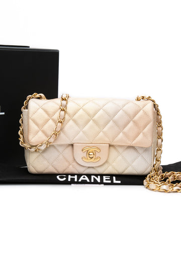 CHANEL 22C Beige Gold Metallic Goatskin Quilted Mini Flap Bag