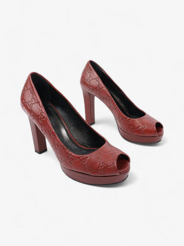 Gucci CS Embossed Heels Burgundy Embossed Leather EU 37 UK 4