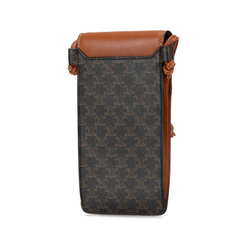 Celine Triomphe Coated Canvas and Lambskin Phone Pouch with Flap