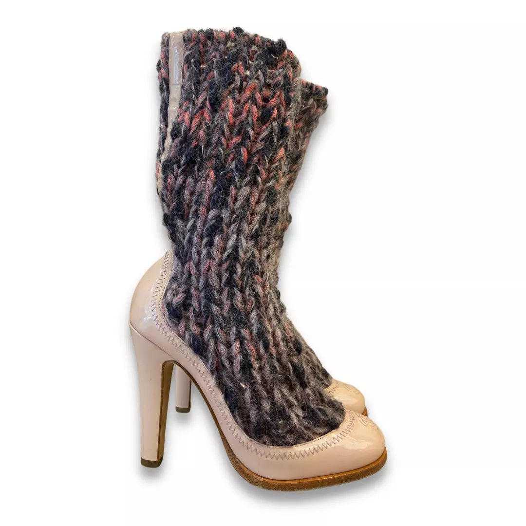 CHANEL BEIGE WOOL BOOTS