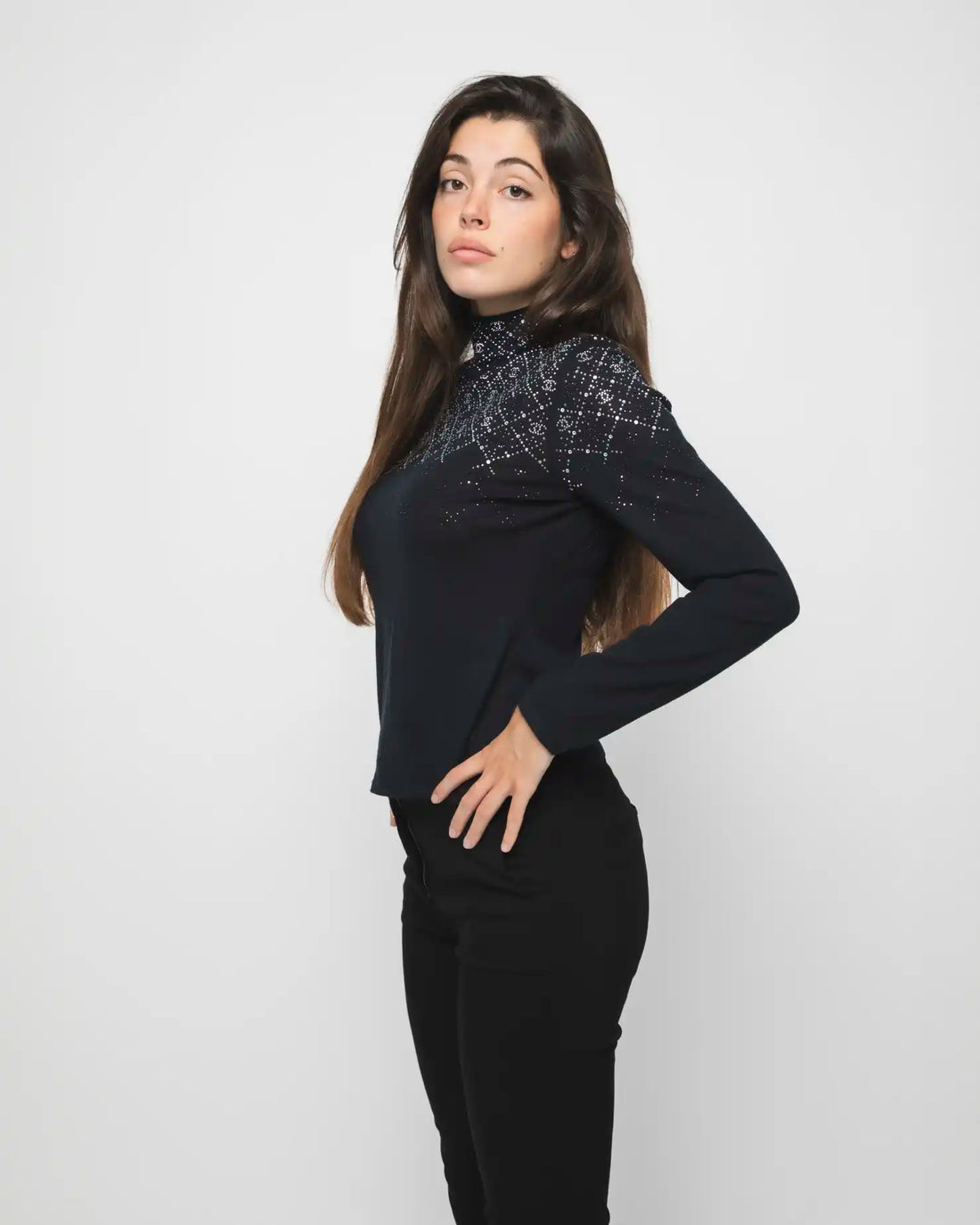CHANEL BLACK CRYSTALS SWEATER