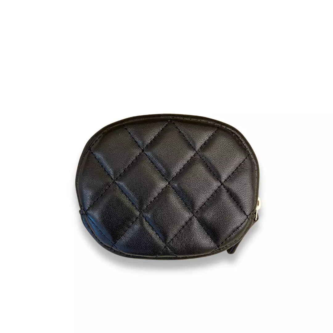 CHANEL BLACK LEATHER ROUND COIN PURSE