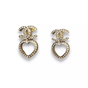CHANEL CC HEART CRYSTALS & METAL EARRINGS