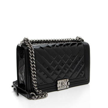 Chanel Chevron Patent Leather New Medium Boy Bag
