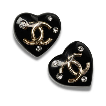 CHANEL BLACK RESIN CC HEART EARRINGS