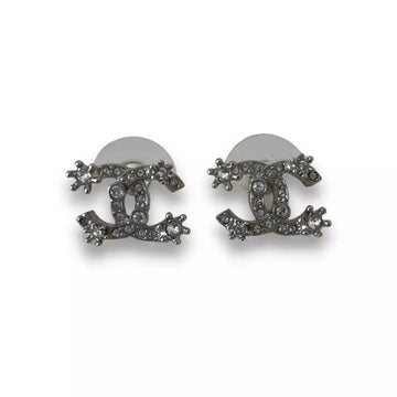 CHANEL SILVER CC CRYSTAL EARRINGS