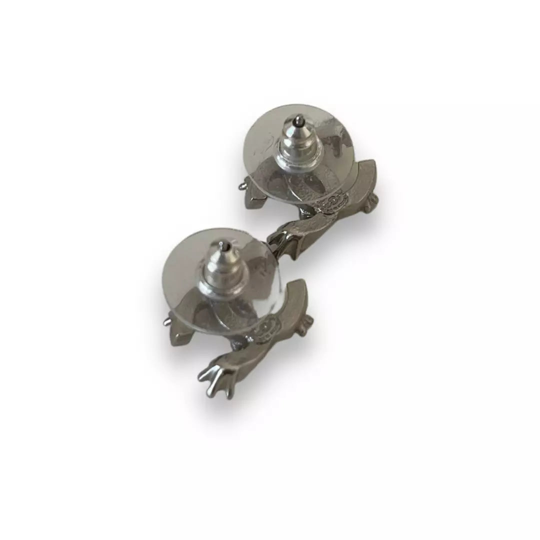 CHANEL SILVER CC CRYSTAL EARRINGS