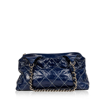 Chanel Blue Patent White Stitch Tote