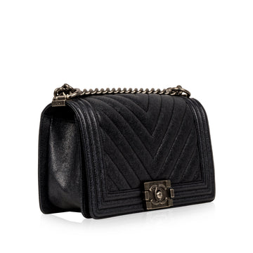 Chanel Chevron Boy Bag Medium - Blue Caviar