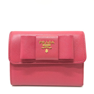 PRADA Trifold wallet 1MH840 saffiano leather pink logo ribbon Women Used