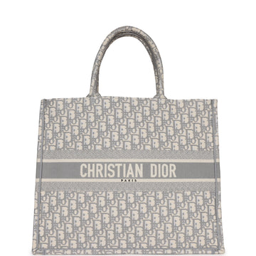 Dior Large Book Tote Grey and White Dior Oblique Embroidery Canvas