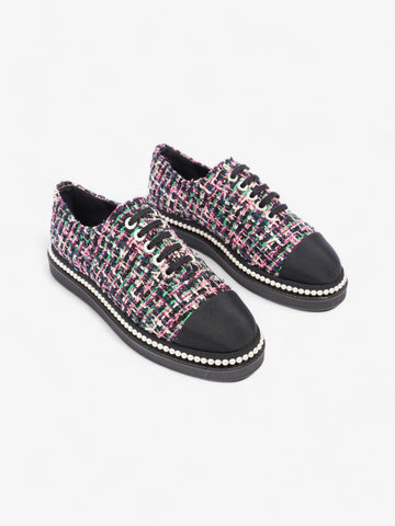 Chanel Tweed Faux Pearl Lace Up Multicolour  / Black Tweed EU 39.5 UK 6.5