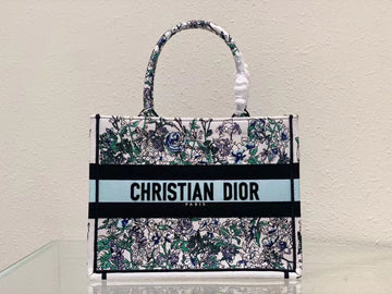DIR1286 Book Tote bag size 36.5cm 41.5cm Embroidery LOGO Handbag green blue flower
