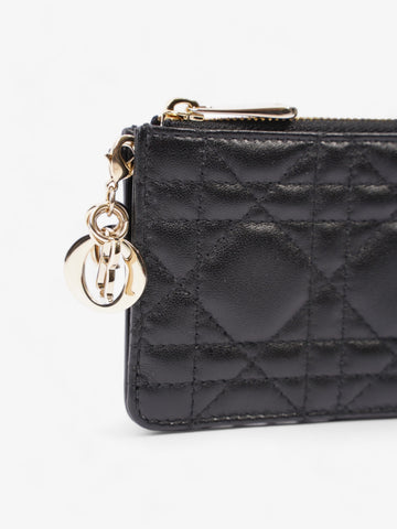 Christian Dior Lady Dior Card And Coin Wallet Black Lambskin Leather