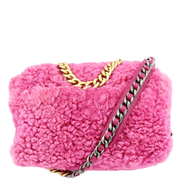 CHANEL 19 Flap Shearling Sheepskin Shoulder Bag Pink