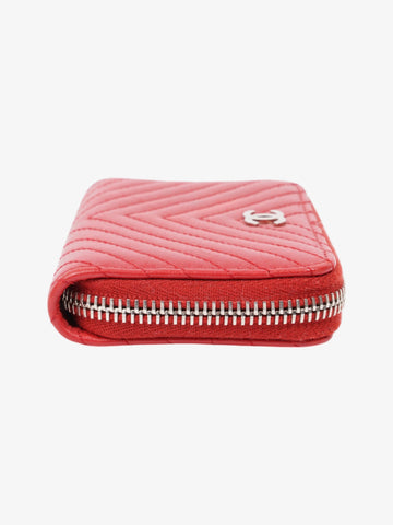 Chanel Zip Around Coin Purse Red Lambskin Leather