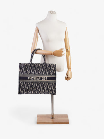 Christian Dior Book Tote Ecru and Blue Dior Oblique Canvas Large