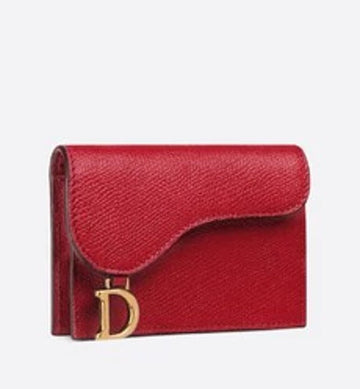 Dior Saddle Flap Card Holder-Brick Red