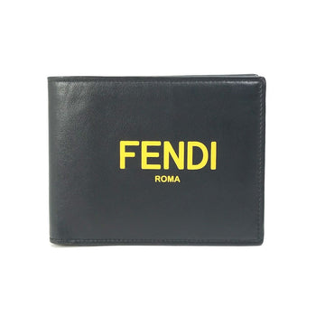 FENDI Folded wallet 7M0001 leather Black x yellow logo mens Used