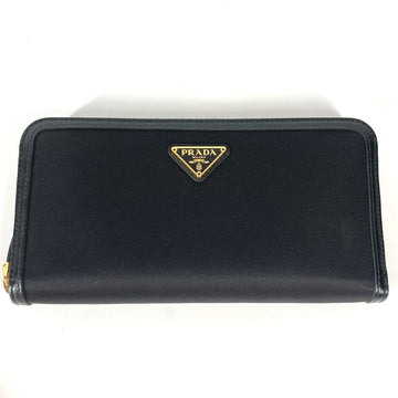 PRADA Long Wallet Purse 1ML506 Leather / nylon black Long wallet Triangle logo plate Women Used