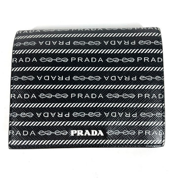 PRADA Folded wallet 1MV204 leather black All-over logo Women Used