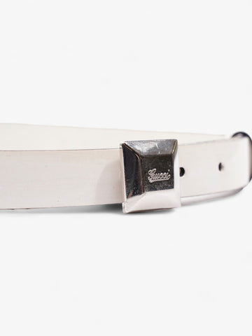 Gucci Thin Square Buckle Belt White Patent Leather 85cm