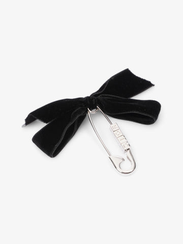 Christian Dior Logo Block Letters with Ribbon Safety Pin Brooch Black / Silver Base Metal