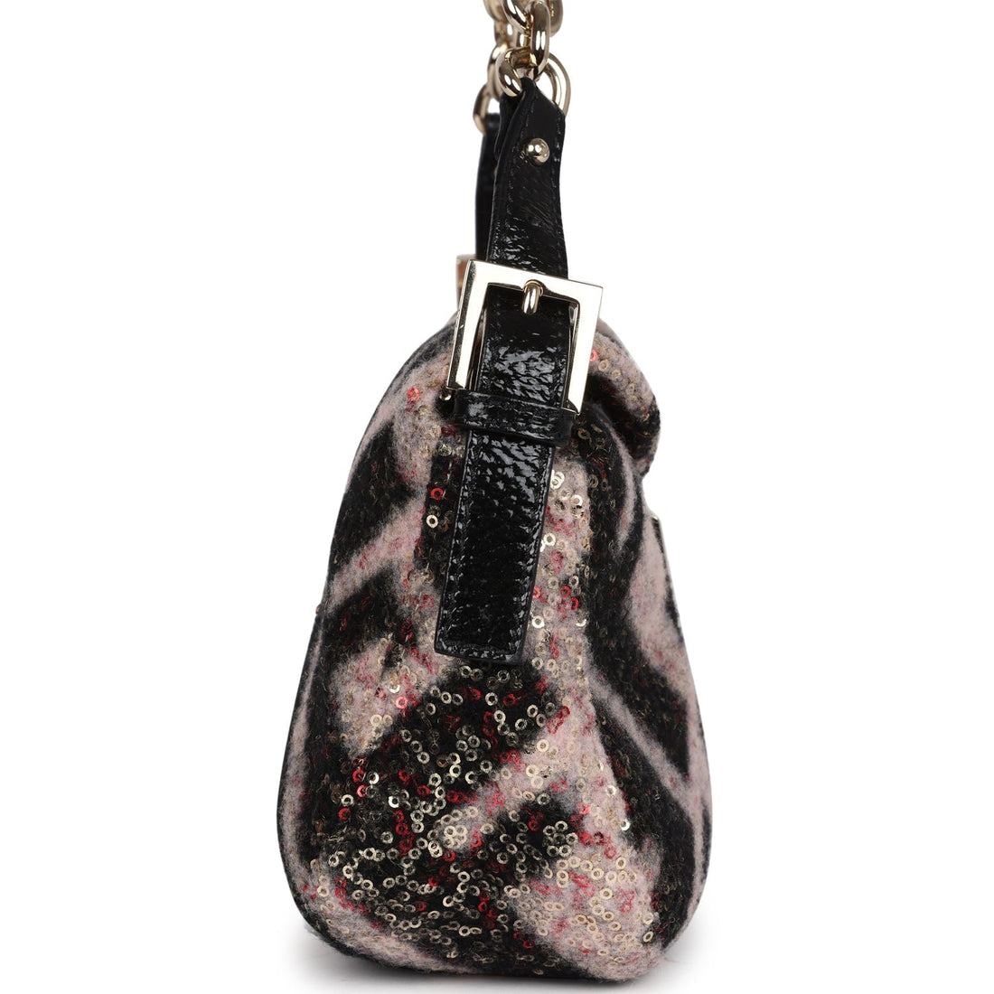 Fendi Shoulder Bag Pink and Black Zucca Wool Sequins Light Gold Hardware