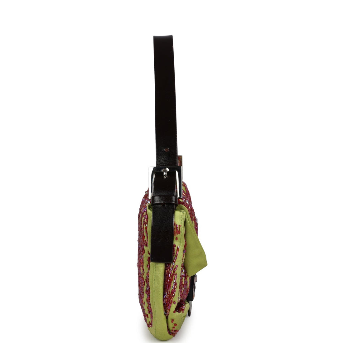 Fendi Baguette Bag Green and Red Beaded Satin Orange Python Silver Hardware