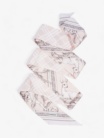 Burberry Garden Statues Skinny Scarf Alabaster Pink Silk 180cm x 8cm