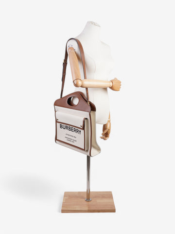 Burberry Pocket Bag White / Brown / Black Cotton Medium