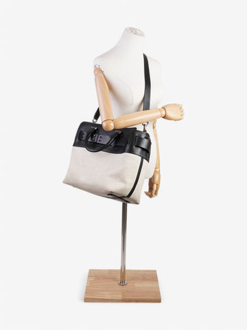 Burberry Marais Belt Tote Natural / Black Cotton Medium