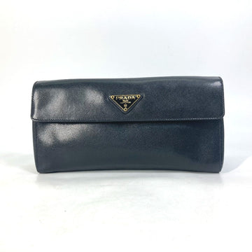 PRADA Clutch bag saffiano leather black Triangle logo plate Women Used