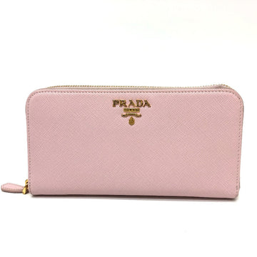 PRADA Long Wallet Purse 1ML506 saffiano leather pink logo Zippy wallet Women Used